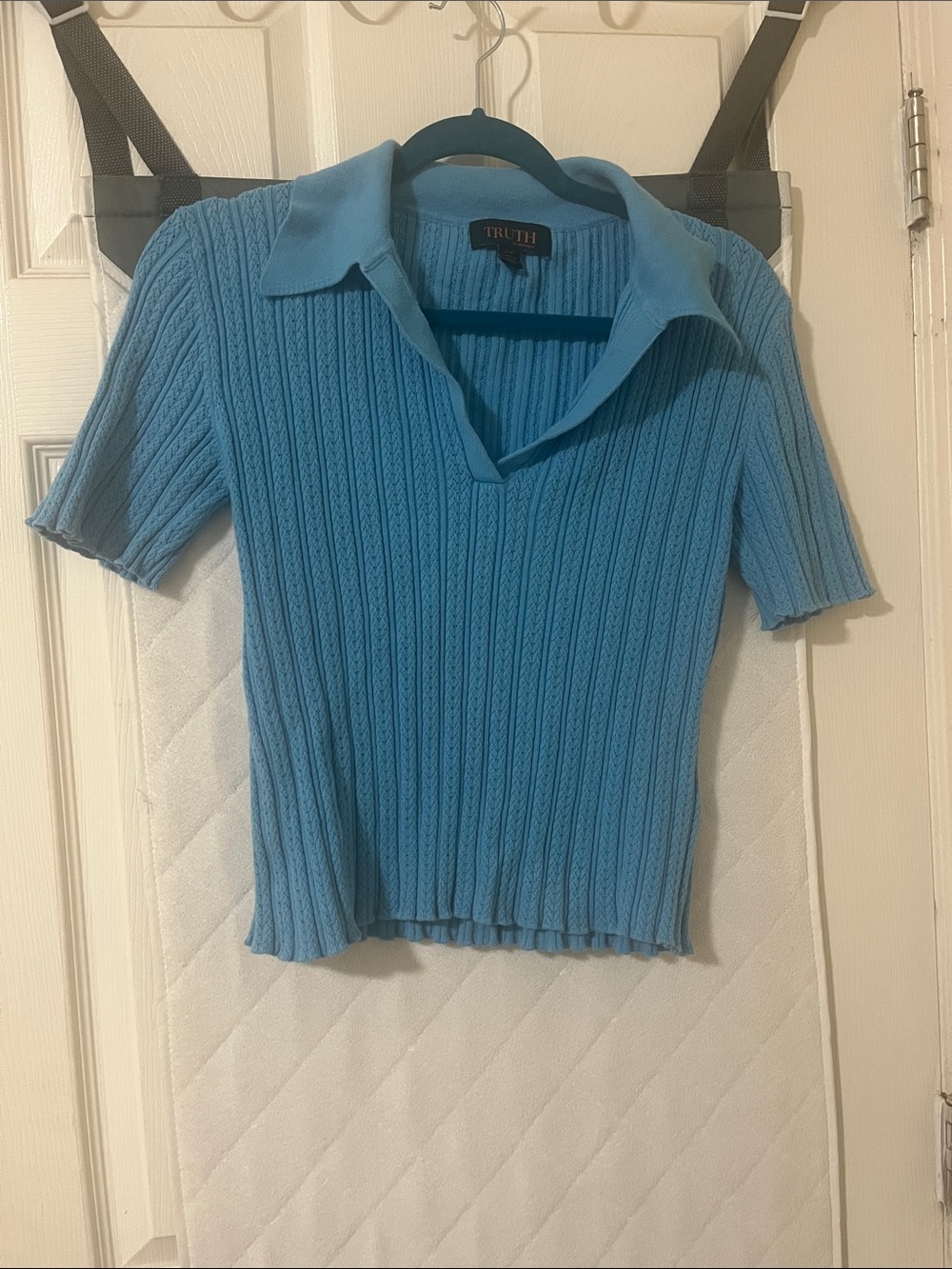 TRUTH Sky Blue Ribbed Polo Short Sleeve Top
